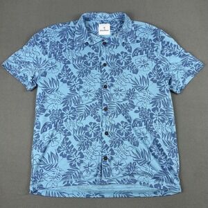 Caribbean Shirt Mens Blue Hawaiian Floral Button Front Modal Blend Tropical